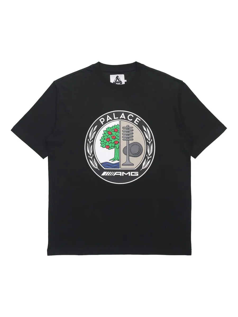 Футболка PALACE SS21 x AMG Crossover Emblem T-Shirt Black Apple Logo Printing Solid Color Short Sleeve Unisex, черный