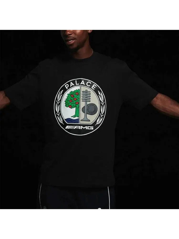 Футболка PALACE SS21 x AMG Crossover Emblem T-Shirt Black Apple Logo Printing Solid Color Short Sleeve Unisex, черный