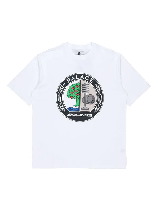 Футболка PALACE SS21 x AMG Crossover Emblem T-Shirt White Apple Logo Printing Solid Color Short — изображение 1 из 2, белый