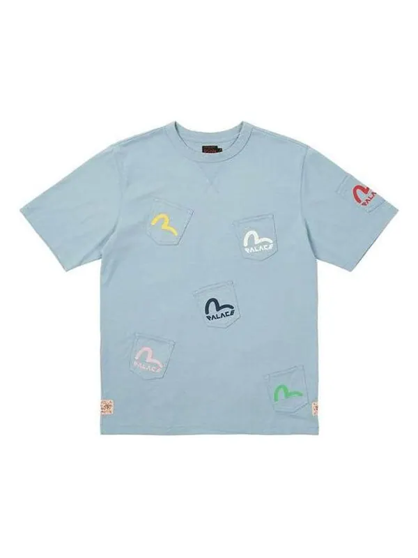 Футболка x evisu multi pocket t-shirt dusty blue logo t-shirt 'blue' Palace — изображение 1 из 2, синий