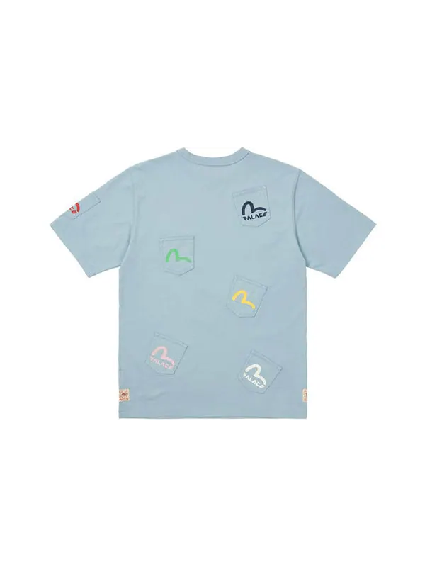 Футболка x evisu multi pocket t-shirt dusty blue logo t-shirt 'blue' Palace — изображение 2 из 2, синий