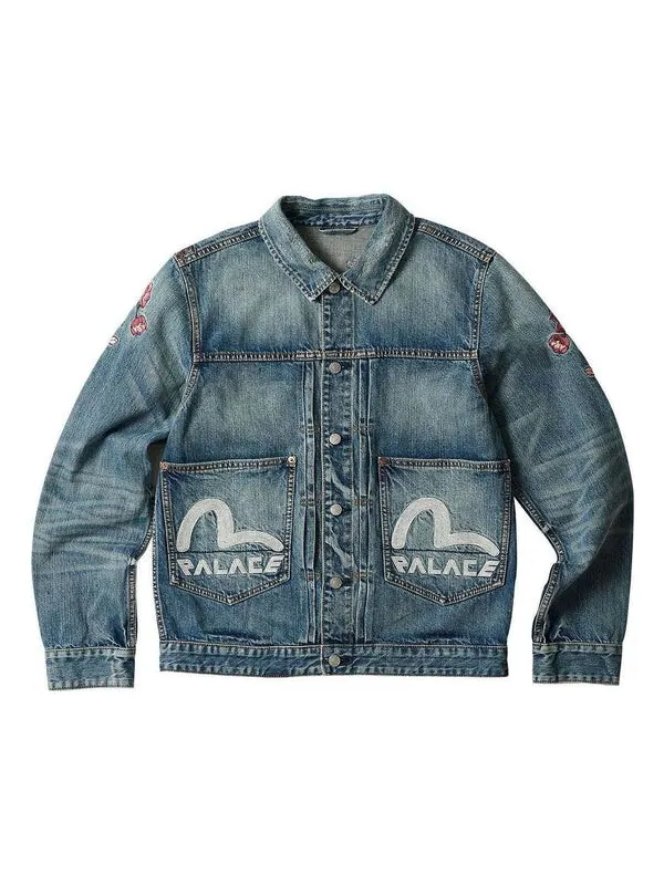 Куртка x evisu type one denim jacket 'stone wash' Palace — изображение 1 из 3, синий/розовый