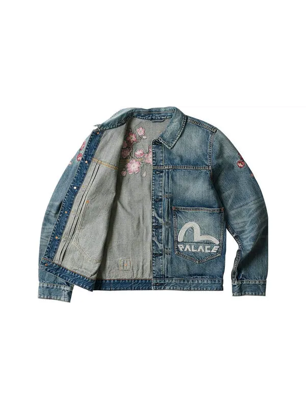 Куртка x evisu type one denim jacket 'stone wash' Palace — изображение 3 из 3, синий/розовый