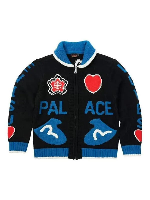 Куртка buy x evisu cowichan knit 'black blue' Palace — изображение 1 из 2, черный/синий/красный