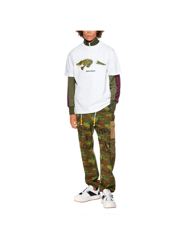 Футболка croco short-sleeve tee 'white/green' Palm Angels — изображение 3 из 4, белый