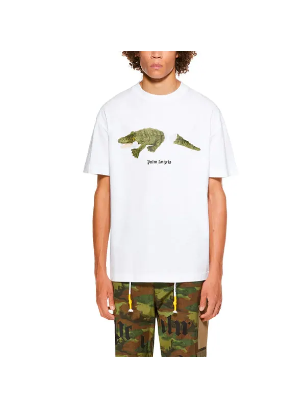 Футболка croco short-sleeve tee 'white/green' Palm Angels — изображение 4 из 4, белый