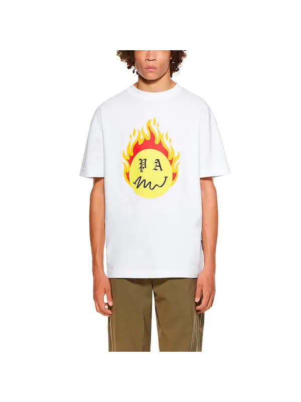 Футболка burning head short-sleeve t-shirt 'white/yellow' Palm Angels — изображение 3 из 4, белый