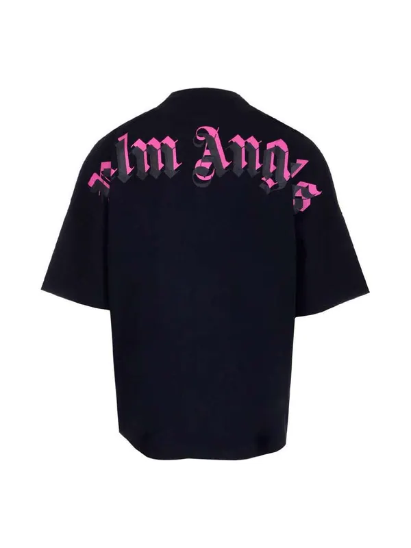 Футболка doubled logo over tee 'black fuchsia' Palm Angels — изображение 1 из 4, черный