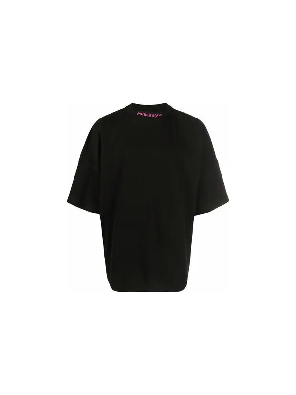 Футболка doubled logo over tee 'black fuchsia' Palm Angels — изображение 2 из 4, черный