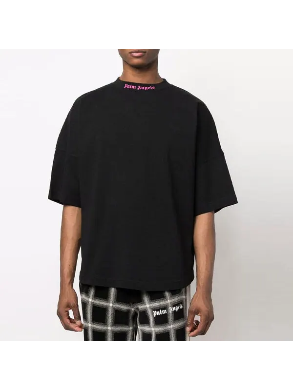 Футболка doubled logo over tee 'black fuchsia' Palm Angels — изображение 3 из 4, черный