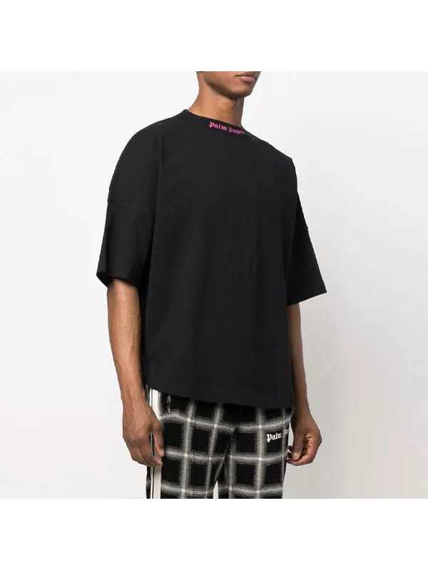 Футболка doubled logo over tee 'black fuchsia' Palm Angels — изображение 4 из 4, черный