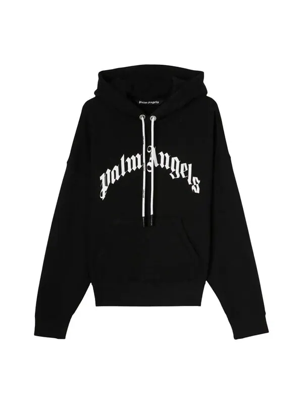 Толстовка curved logo hoodie 'black white' Palm Angels — изображение 1 из 3, черный/белый
