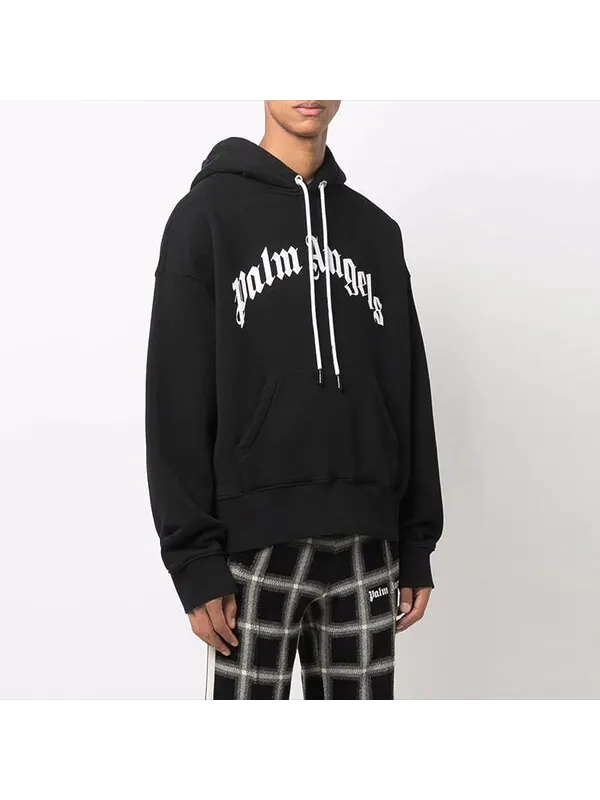 Толстовка curved logo hoodie 'black white' Palm Angels — изображение 3 из 3, черный/белый