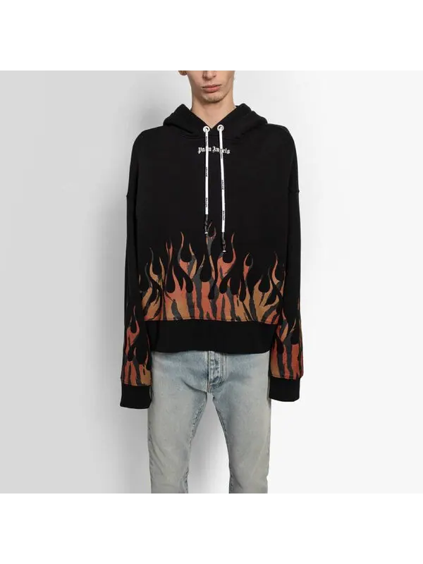 Толстовка tiger flames popover hoodie 'black orange' Palm Angels — изображение 3 из 4, черный/оранжевый