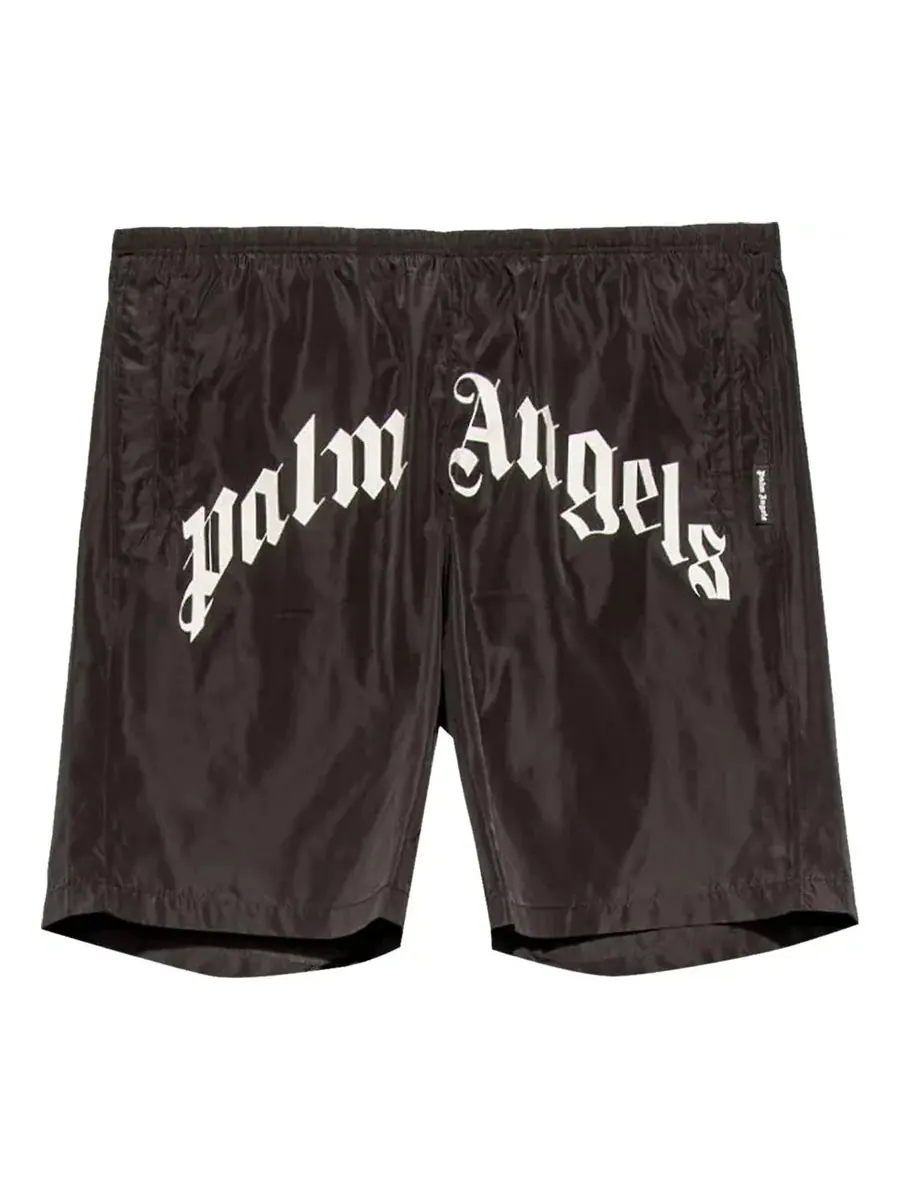 Спортивные шорты Palm Angels Curved Logo Swim Short 'Black White' — изображение 1 из 4, черный