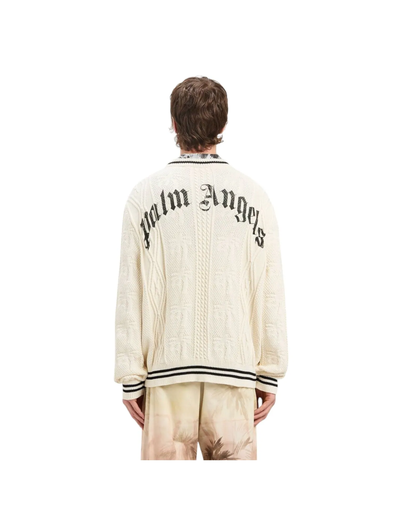 Свитер Palm Angels с изогнутым логотипом и косами — изображение 2 из 2, слоновая кость
