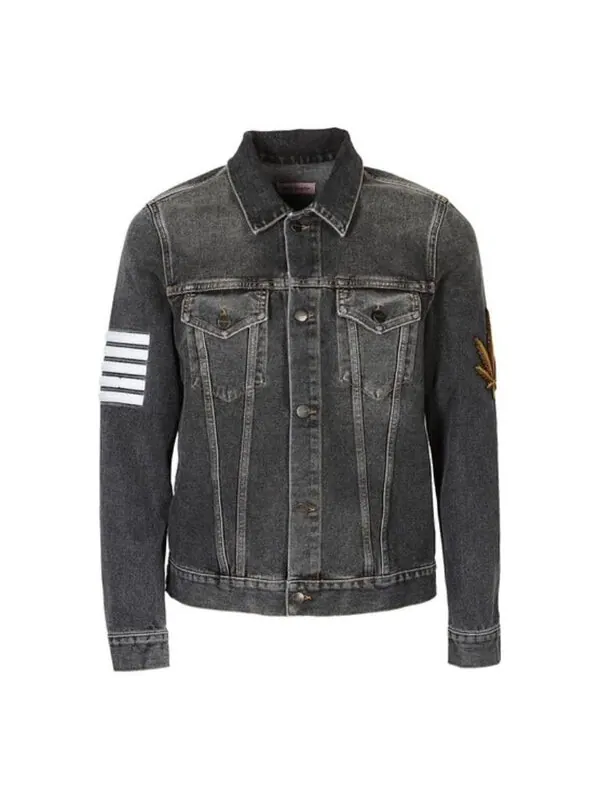 Куртка palm tree print washed denim jacket 'black wash' Palm Angels — изображение 1 из 4, черный