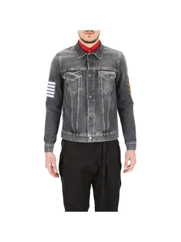 Куртка palm tree print washed denim jacket 'black wash' Palm Angels — изображение 2 из 4, черный