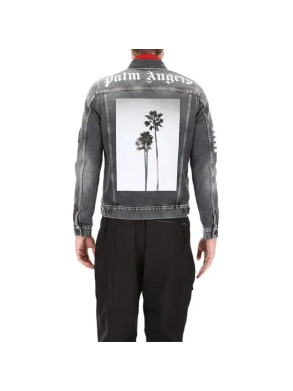 Куртка palm tree print washed denim jacket 'black wash' Palm Angels — изображение 3 из 4, черный