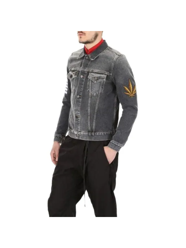 Куртка palm tree print washed denim jacket 'black wash' Palm Angels — изображение 4 из 4, черный