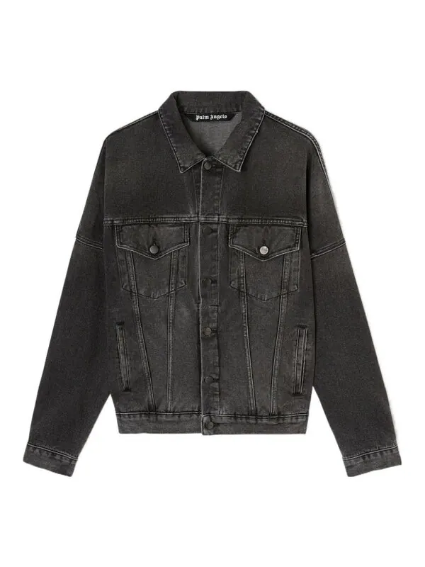 Куртка logo over denim jacket 'grey white' Palm Angels — изображение 1 из 1, серый/белый