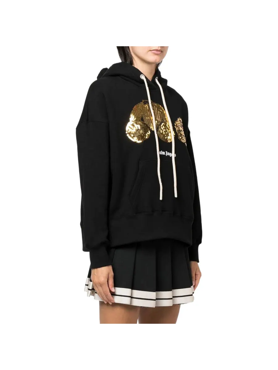 Свитер (WMNS) Palm Angels Gold Sequins Bear Hoodie 'Black Gold' — изображение 3 из 3, черный