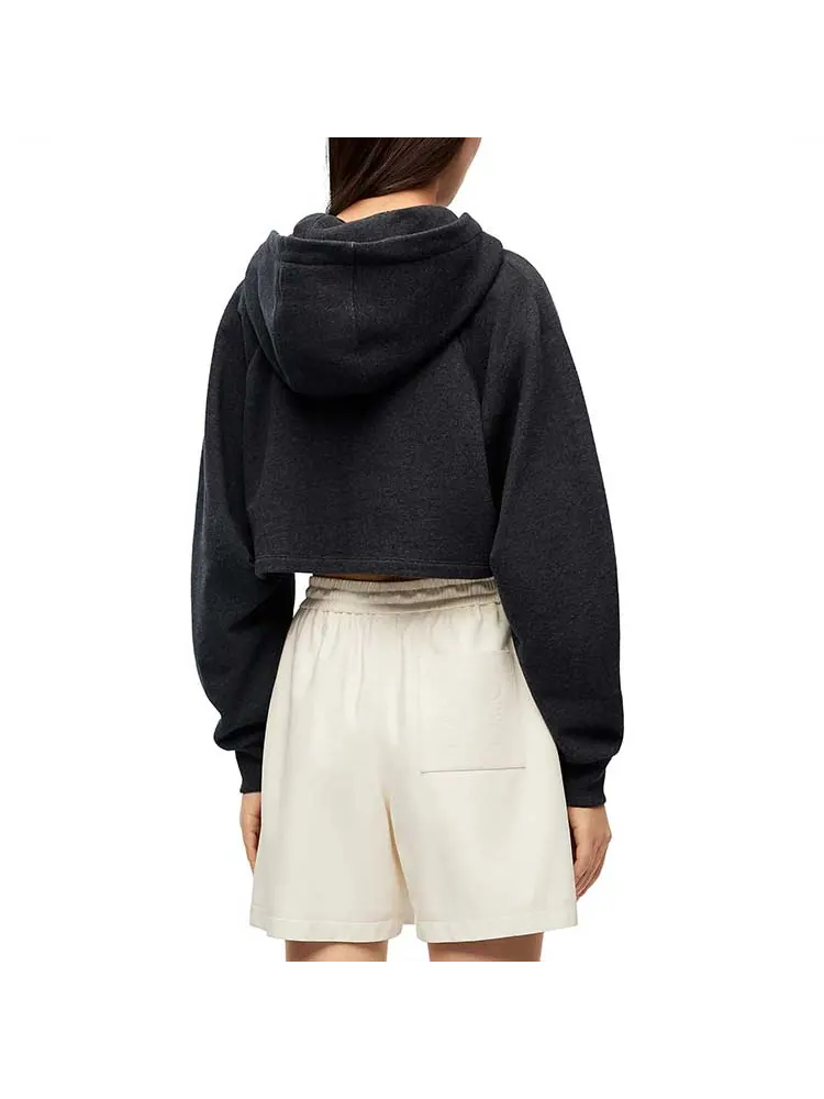 Худи (WMNS) Loewe SS23 Cropped Hoodie 'Black' — изображение 2 из 3, черный
