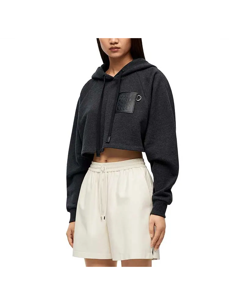 Худи (WMNS) Loewe SS23 Cropped Hoodie 'Black' — изображение 3 из 3, черный