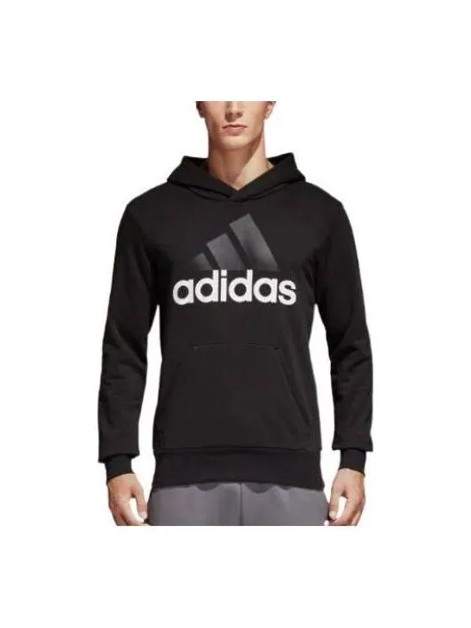 Толстовка adidas Essentials Linear Pullover Hoodie 'Black' — изображение 1 из 2, черный/белый