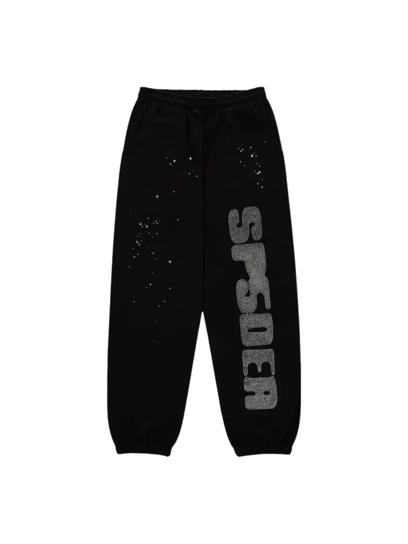 Спортивные штаны Sp5der из шелка со стразами, черные, SB024FW25BLK — изображение 1 из 2, черный