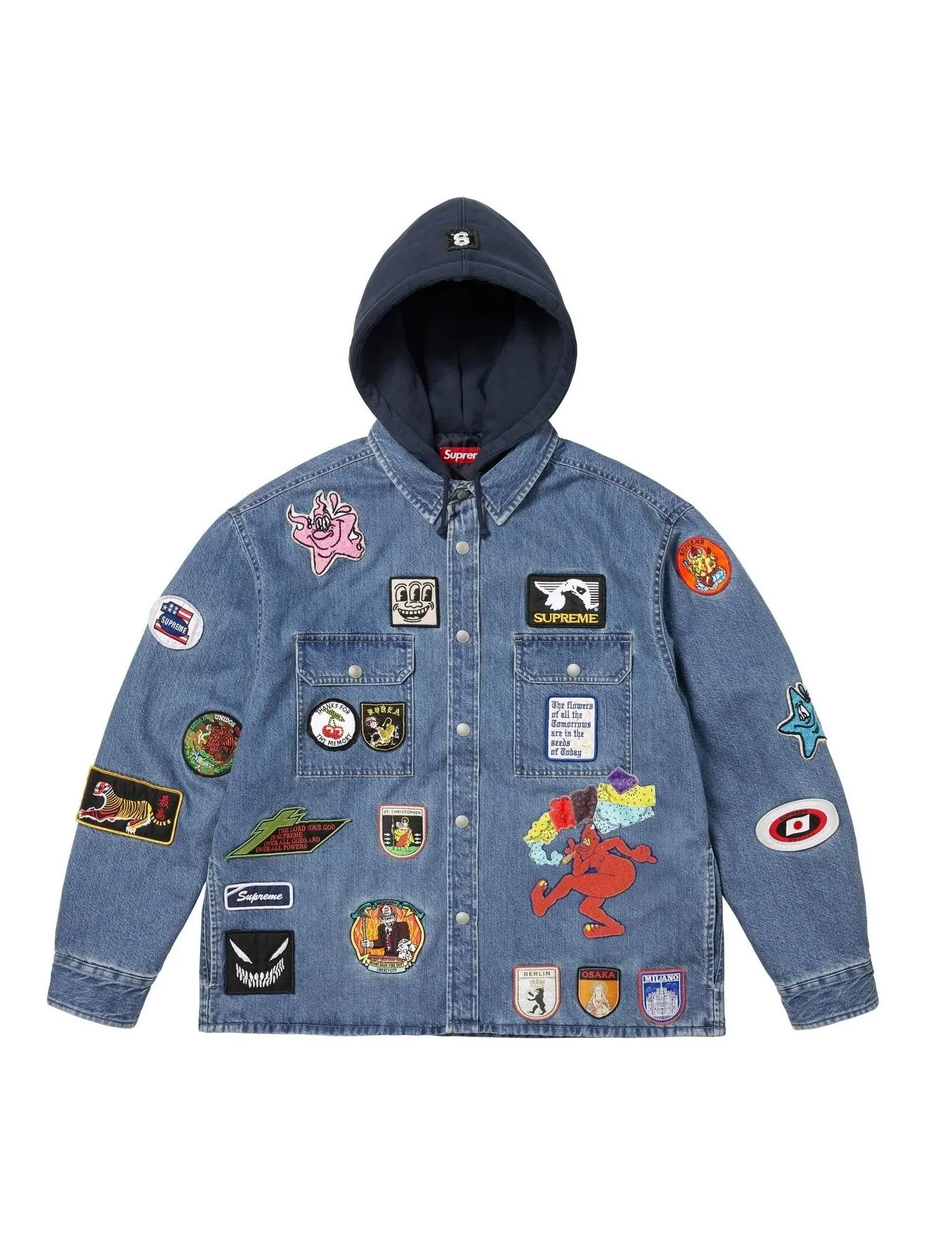 Рубашка на молнии с капюшоном Supreme Patches — изображение 1 из 3, джинсовый синий