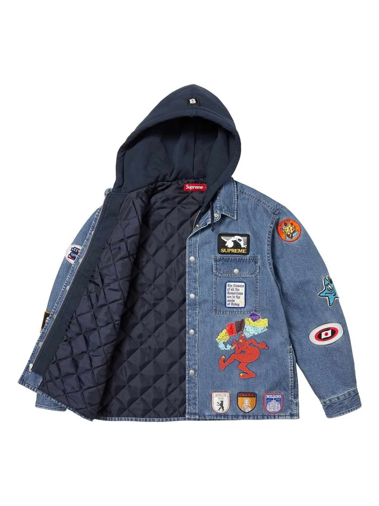 Рубашка на молнии с капюшоном Supreme Patches — изображение 2 из 3, джинсовый синий