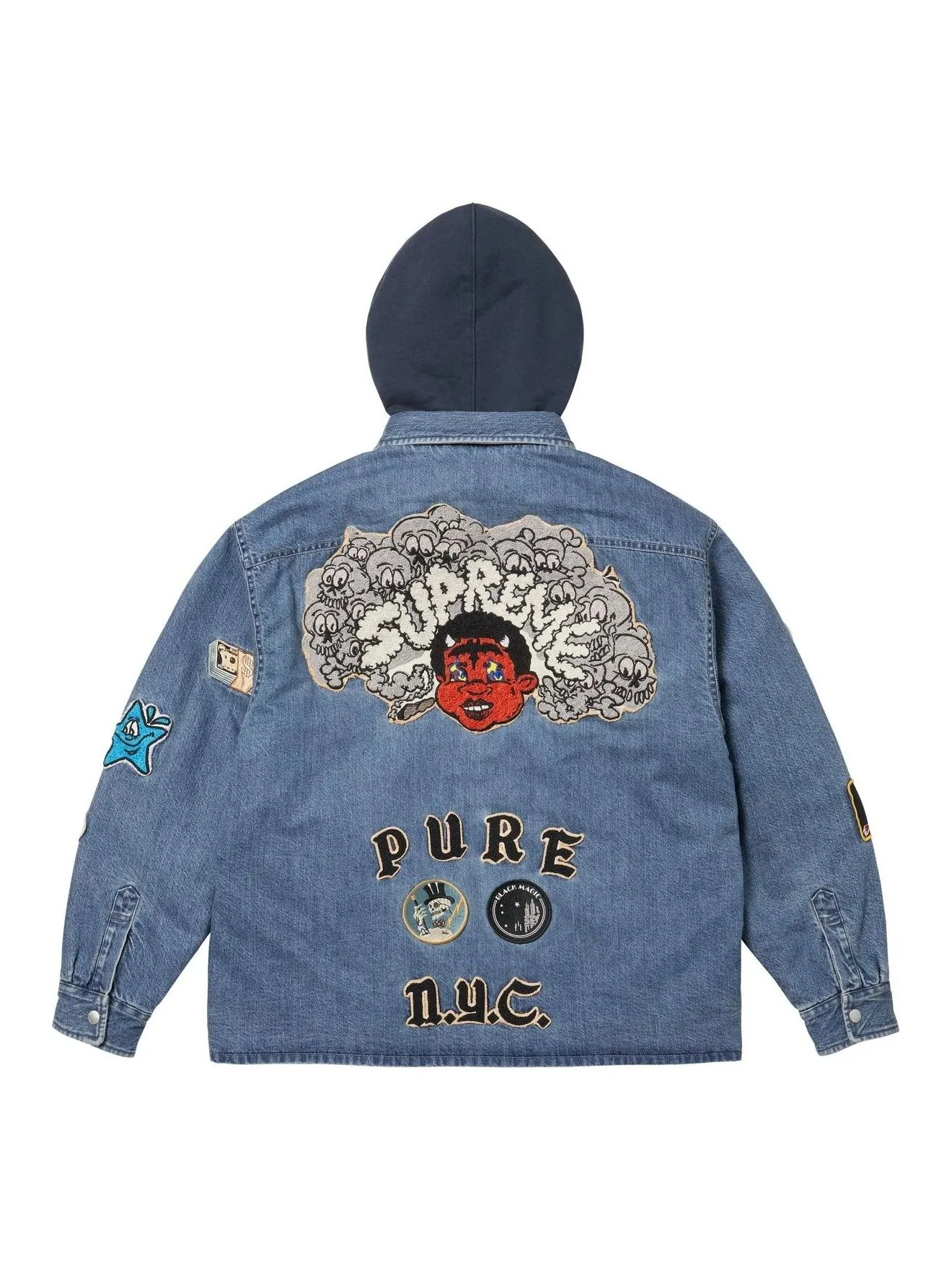Рубашка на молнии с капюшоном Supreme Patches — изображение 3 из 3, джинсовый синий