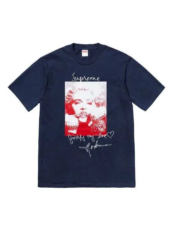 Футболка fw18 madonna tee navy printing short sleeve navy blue Supreme — изображение 1 из 1, синий