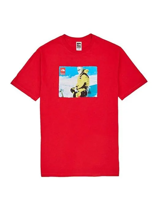 Футболка fw18 x the north face photo tee red crossover printing short sleeve Supreme — изображение 1 из 1, красный