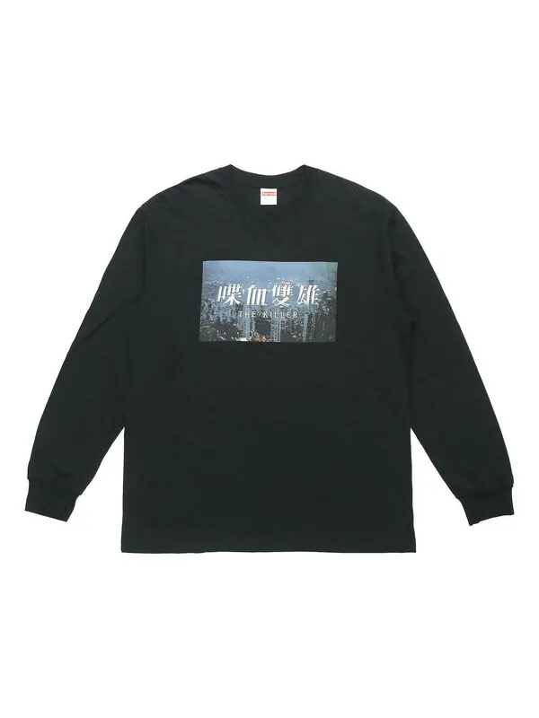 Футболка fw18 the killer l/s tee black bloody twins chow yun fat chest printing pattern long sleeves Supreme, черный