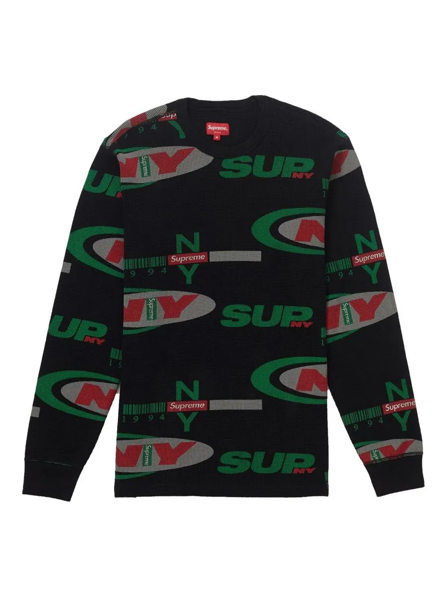 Худи Supreme FW18 NY Waffle Thermal Black Round Neck Unisex — изображение 1 из 1, черный