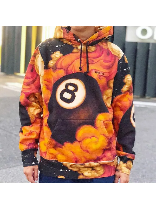 Толстовка Supreme FW19 Week 1 Martin Wong 8-Ball Hooded Sweatshirt, цвет colorblock — изображение 3 из 4
