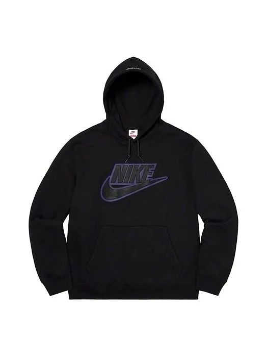 Толстовка fw19 week 14 nike leather appliqu hooded sweatshirt 'black' Supreme — изображение 1 из 1, черный