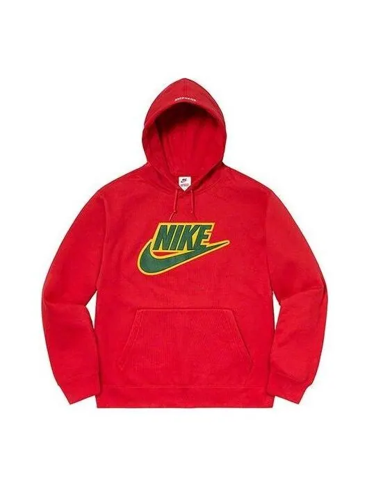 Толстовка fw19 week 14 x nike leather appliqu hooded sweatshirt 'red' Supreme — изображение 1 из 1, красный