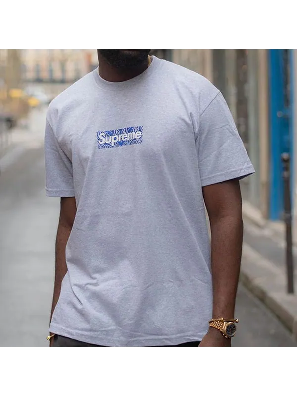 Футболка fw19 week 17 bandana box logo tee cashew short sleeve gray Supreme — изображение 3 из 4, серый