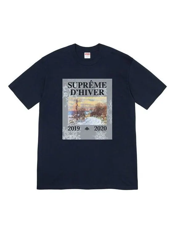 Футболка fw19 week 17 dhiver tee winter scene printing short sleeve navy blue Supreme — изображение 1 из 1, синий