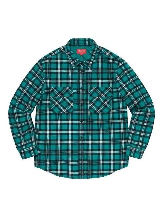 Рубашка fw19 week 17 arc logo quilted flannel shirt logo 'green' Supreme — изображение 1 из 3, зеленый