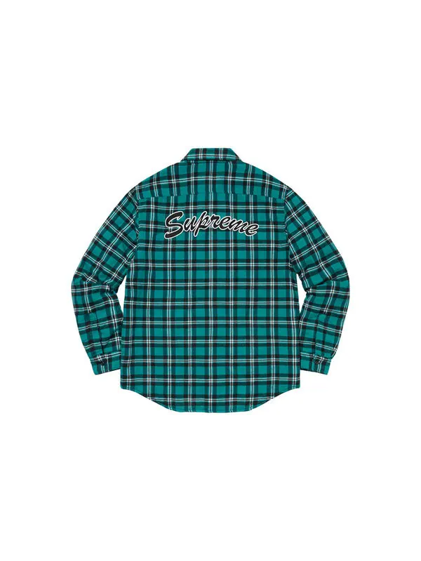 Рубашка fw19 week 17 arc logo quilted flannel shirt logo 'green' Supreme — изображение 2 из 3, зеленый