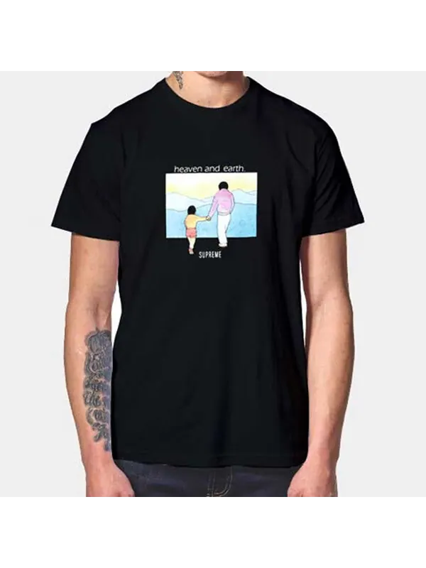 Футболка fw19 week 1 heaven and earth tee printing short sleeve black Supreme — изображение 2 из 4, черный