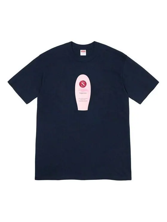 Футболка fw19 week 1 super cream tee short sleeve navy blue Supreme — изображение 1 из 1, синий