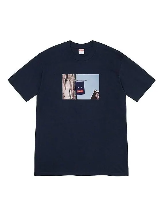 Футболка fw19 week 1 banner tee short sleeve navy blue Supreme — изображение 1 из 1, синий