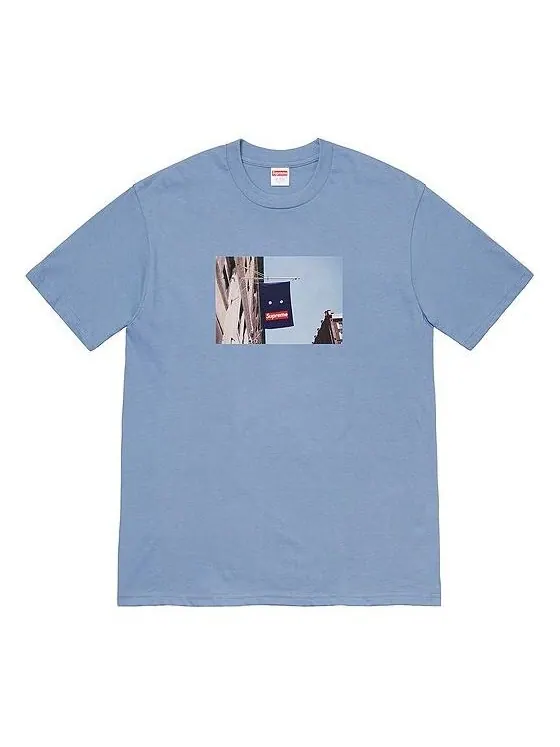 Футболка fw19 week 1 banner tee short sleeve blue gray Supreme — изображение 1 из 1, синий, серый