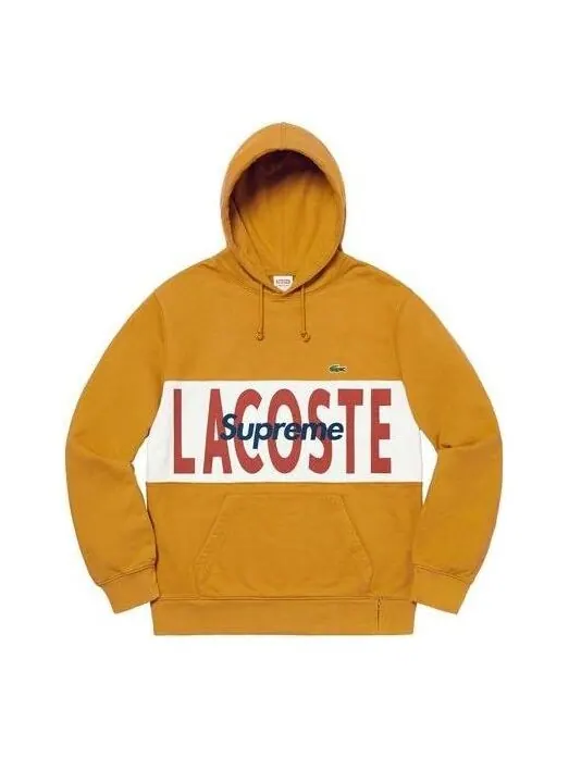 Толстовка lacoste logo panel hoodie 'gold' Supreme — изображение 1 из 1, желтый/белый/красный
