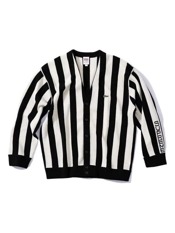 Куртка x lacoste stripe cardigan fw19 jacket 'black' Supreme — изображение 1 из 1, черный
